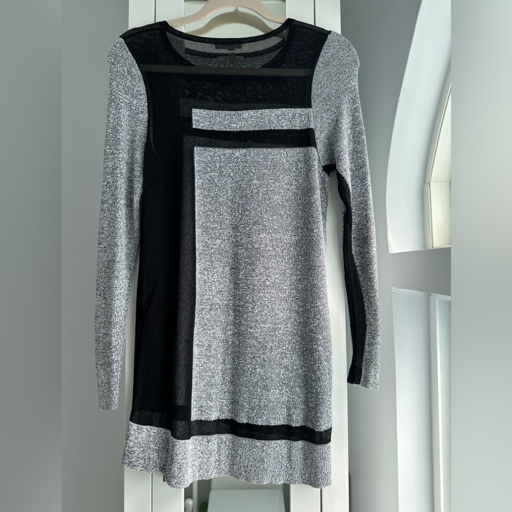 Helmut Lang women grey mélange tunic sweater with black sheer panels size S/P